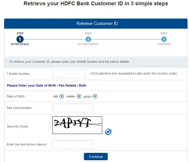 generate hdfc bank customer id