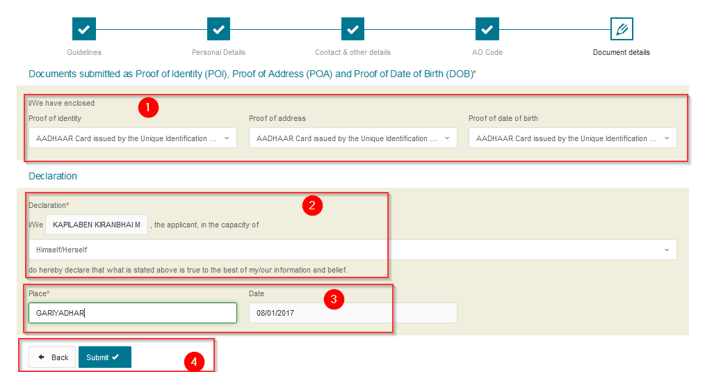 submit document in online pan card
