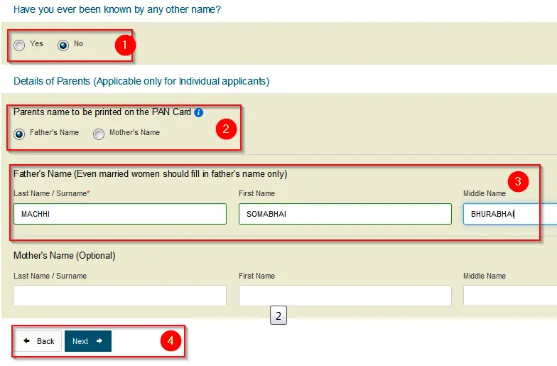 pan card details of parents