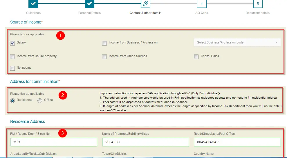 pan card address submit 