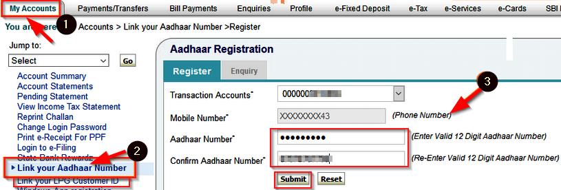 link aadhaar card to sbi bank account 